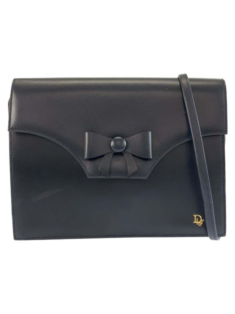Dior Vintage Ribbon Navy Gold Shoulder Bag Pochette